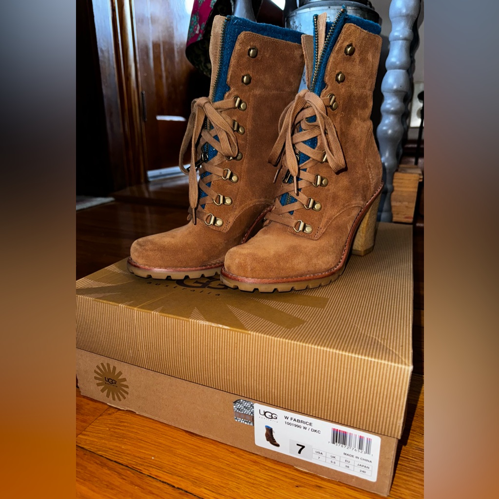 Ugg Heeled Boots W/Fabric, Size 7